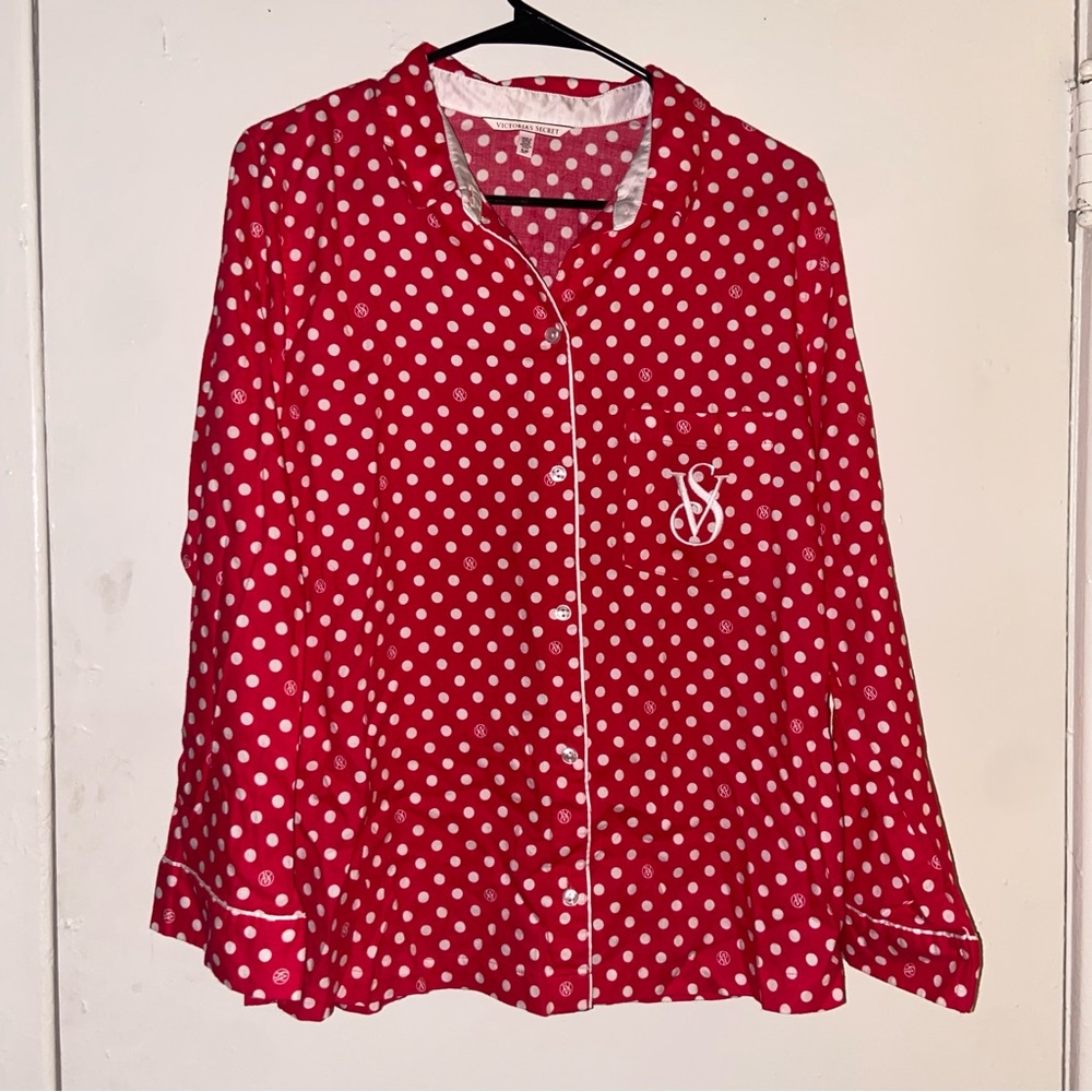 Victoria’s Secret Hot Pink Polka Dot Pajama Top – Women’s Small💓